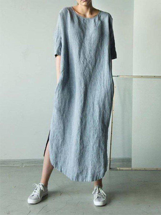 Airrys™ Women's Round Neck Mid Sleeve Cotton Linen Dress