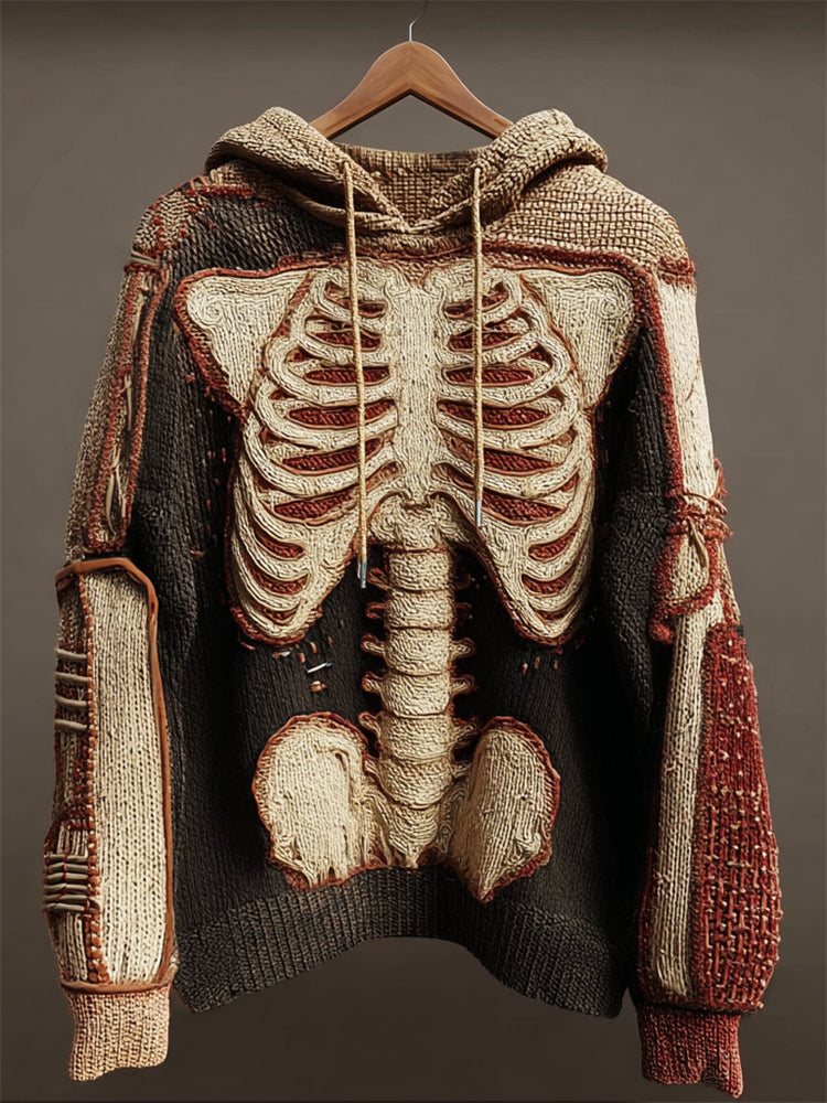 Halloween Skeleton Anatomy Inspired Cozy Knit Hooded Sweater