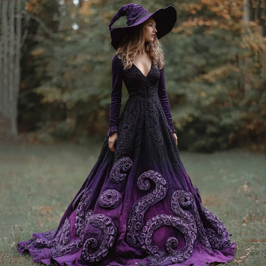 Halloween Spooky Tentacles Gradient Flowy Linen Maxi Dress