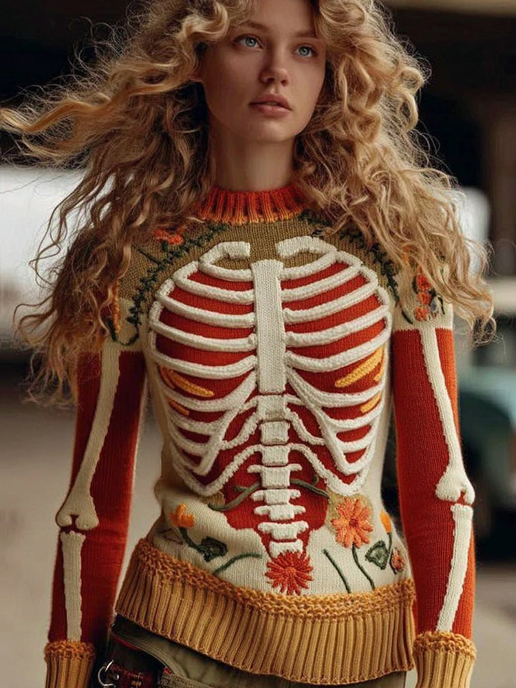 Vintage Halloween Anatomy Art Chunky Knitted Sweater