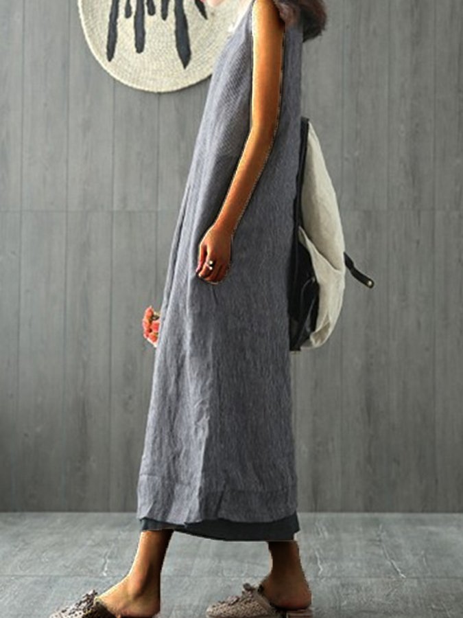 Airrys™ Women's Solid Color Round Neck Loose Sleeveless Cotton Linen Dress