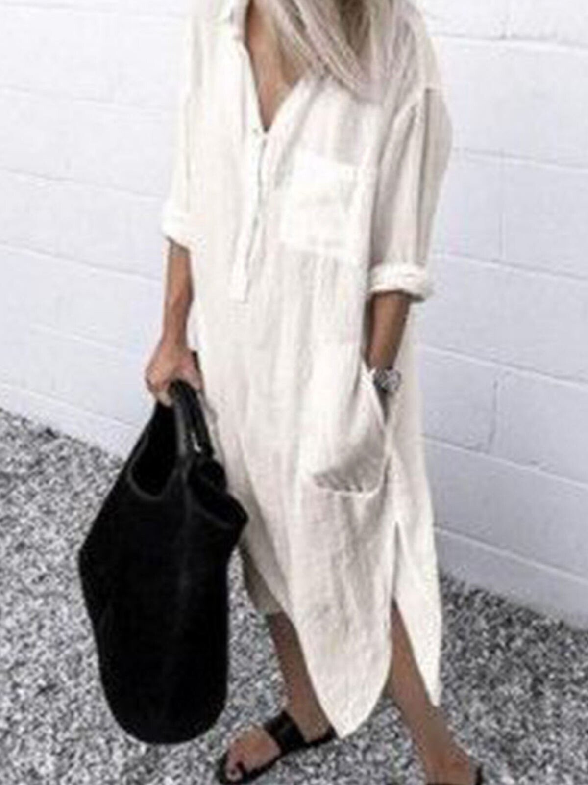 Airrys™ Women's Casual Pure Color Cotton Shirt Dress