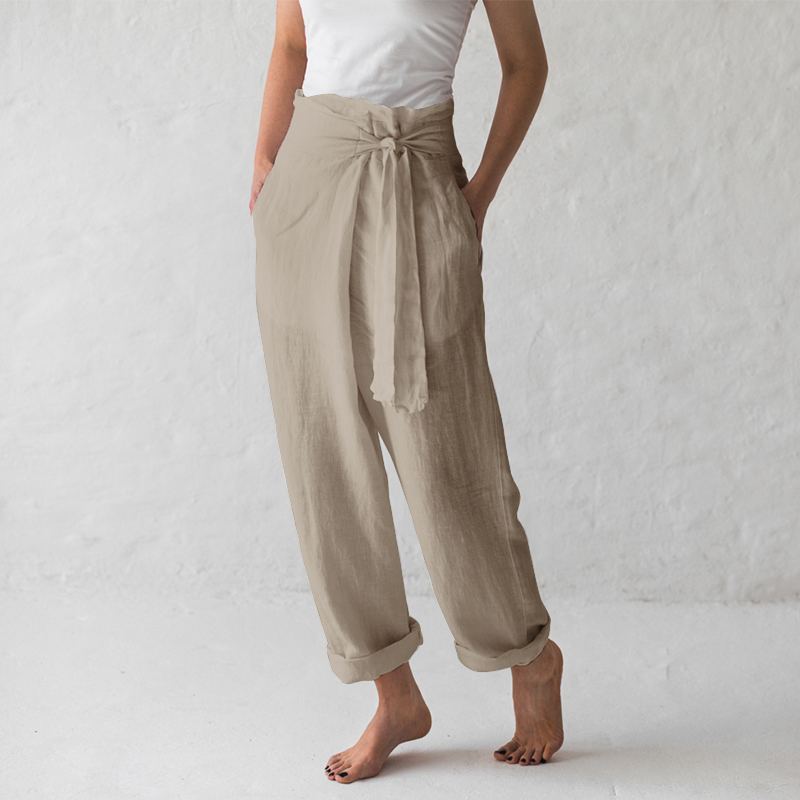 Cotton Linen Lace Up Casual Pants