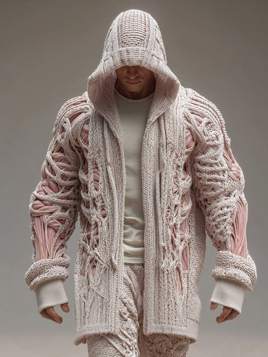 Men's Retro Muscle Knit Jacquard Warm Sweater Long Cardigan