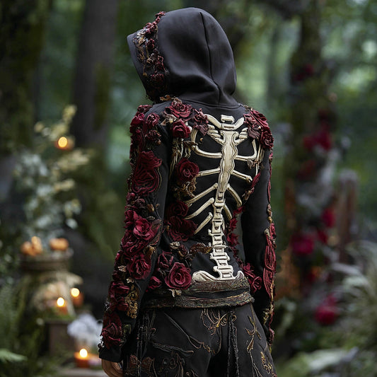 Women's Halloween Rose And Skull Graphic Casual Hoodie