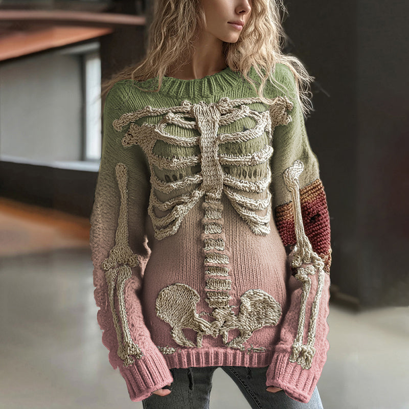 Vintage Halloween Anatomy In Gradient Art Chunky Knitted Sweater