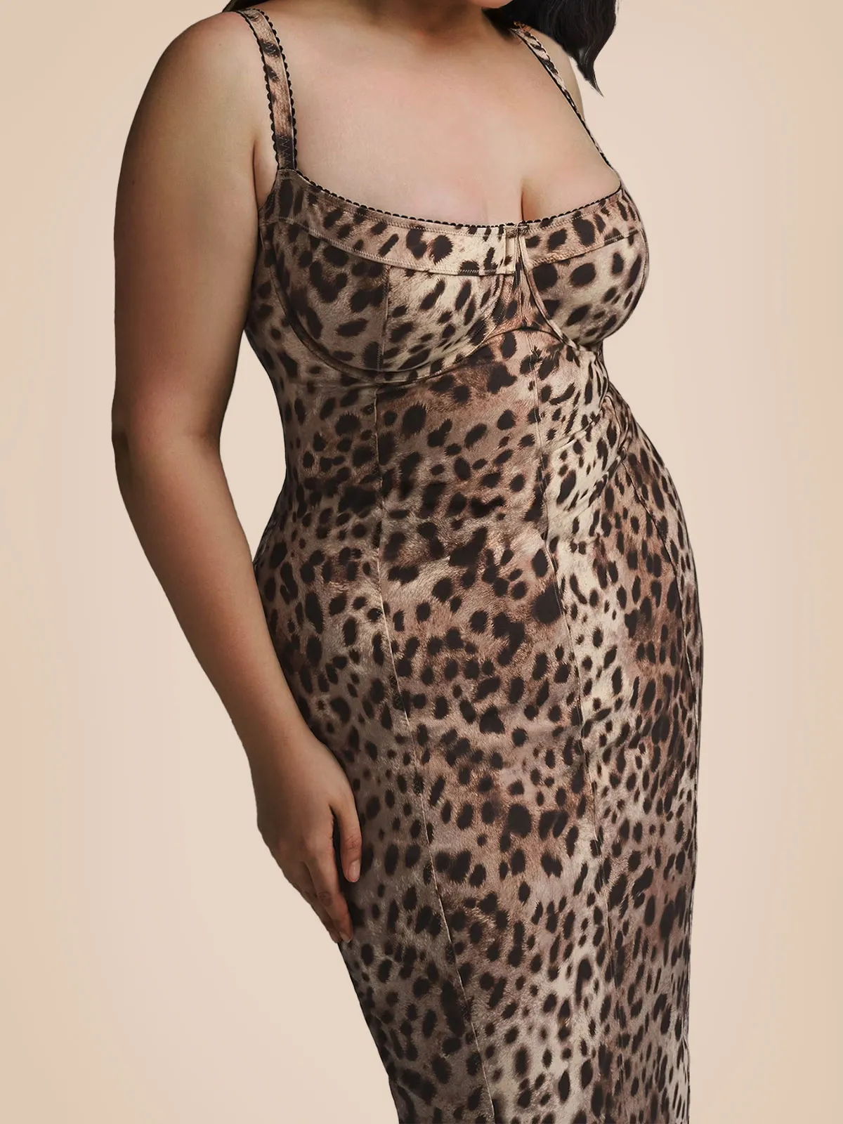 Leopard Print Fitted Stretch Midi Dress
