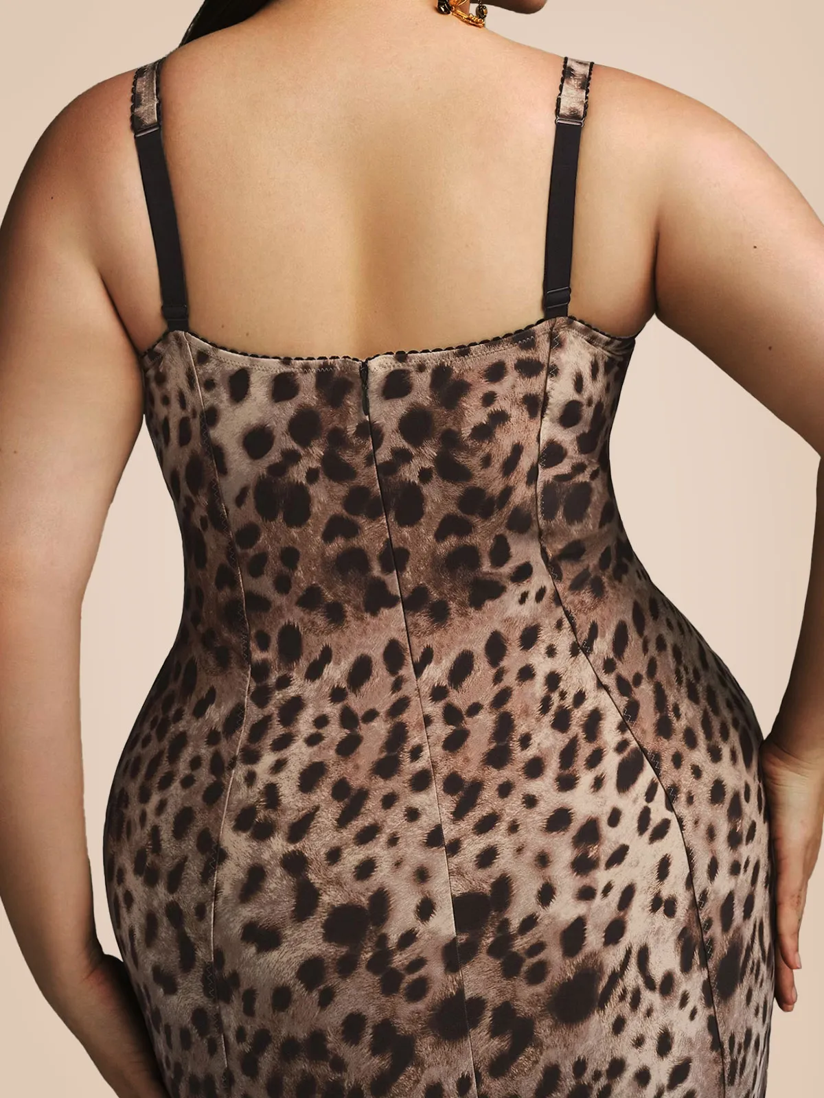 Leopard Print Fitted Stretch Midi Dress