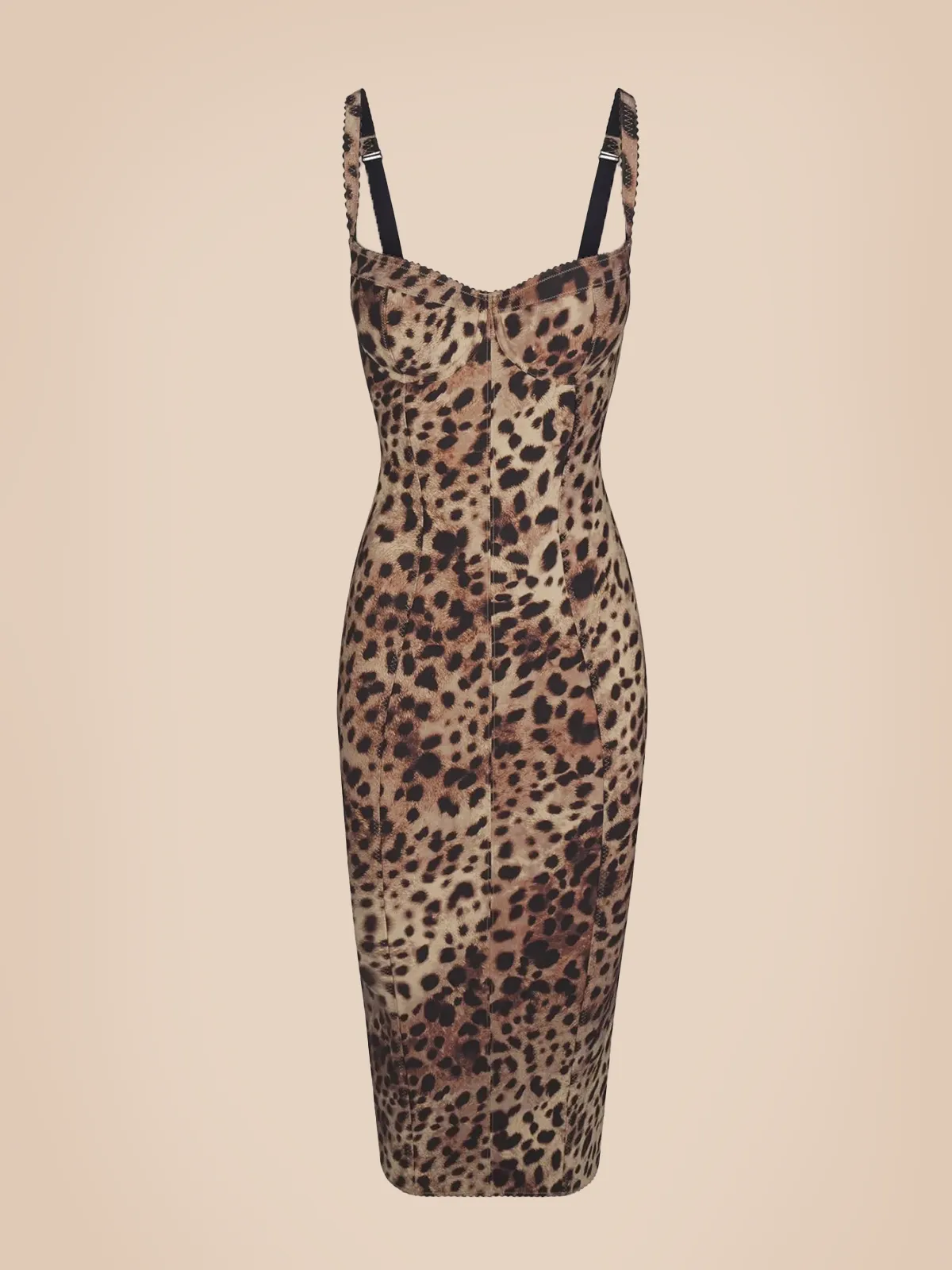 Leopard Print Fitted Stretch Midi Dress