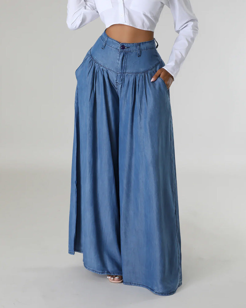 Solid Color Long Wide Leg Flared Pants