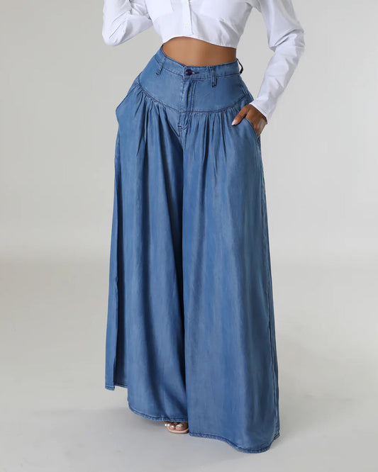 Solid Color Long Wide Leg Flared Pants