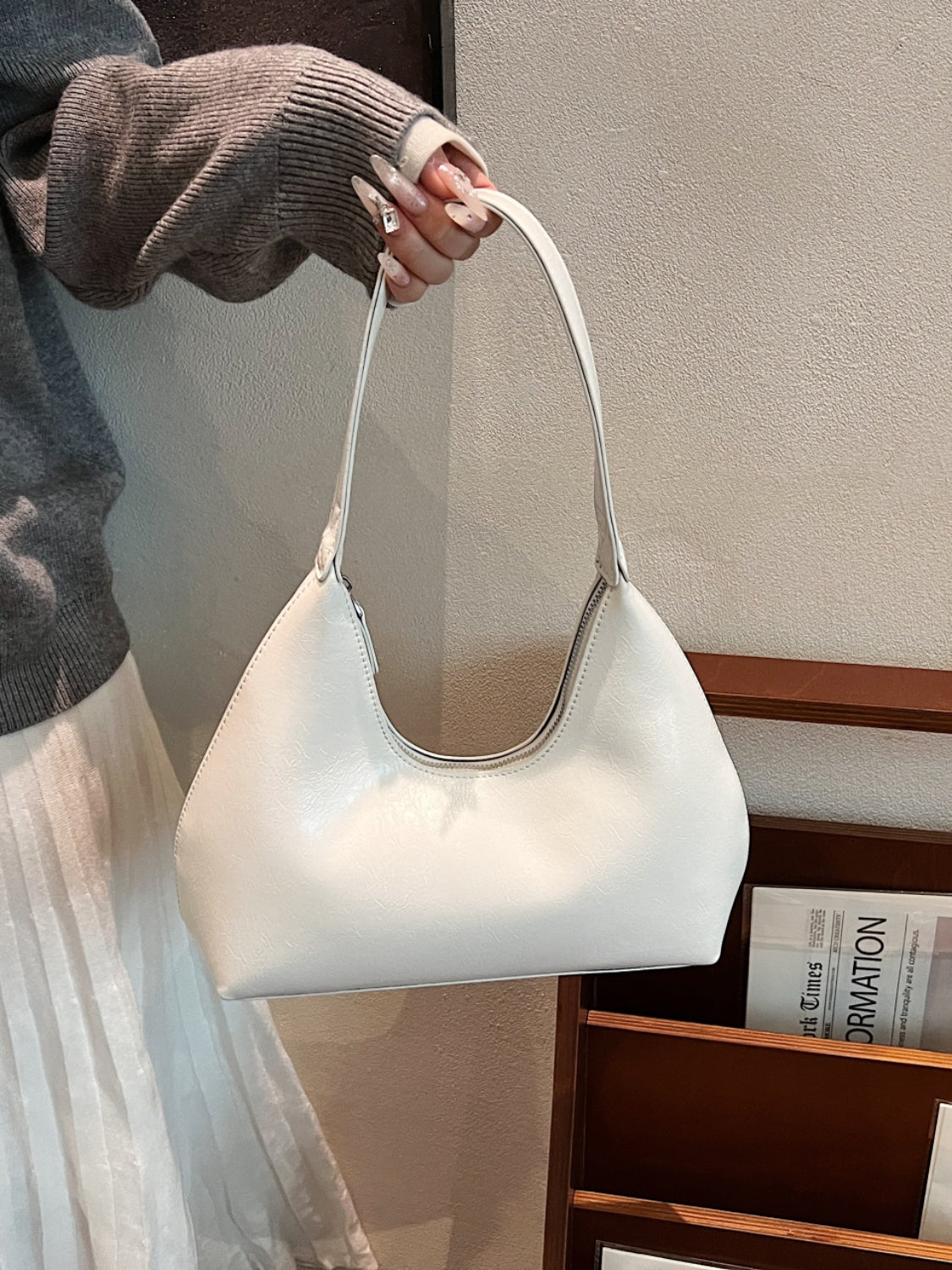 PU Leather Shoulder Bag with Zip