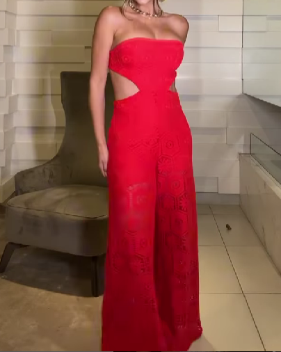 Tube Top Cutout Lace-up Jumpsuit