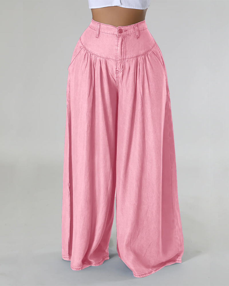 Solid Color Long Wide Leg Flared Pants