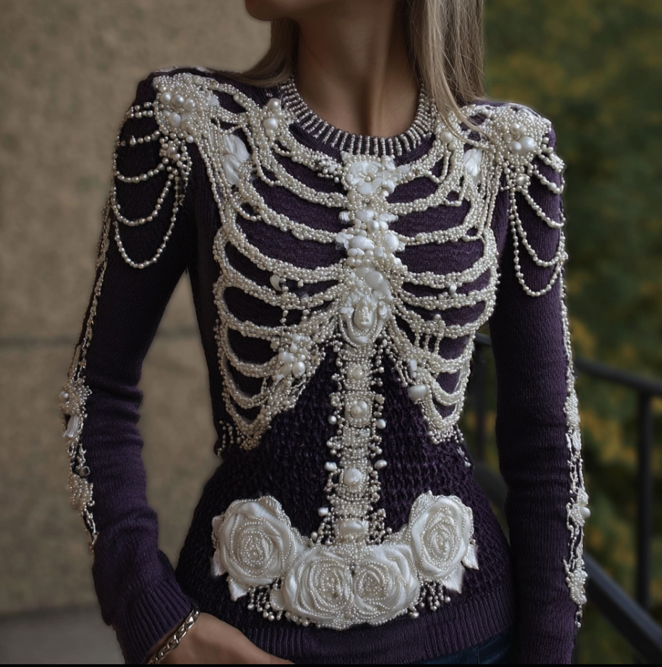 Halloween Women's Plant Flower And Anatomy Design Knit Sweater