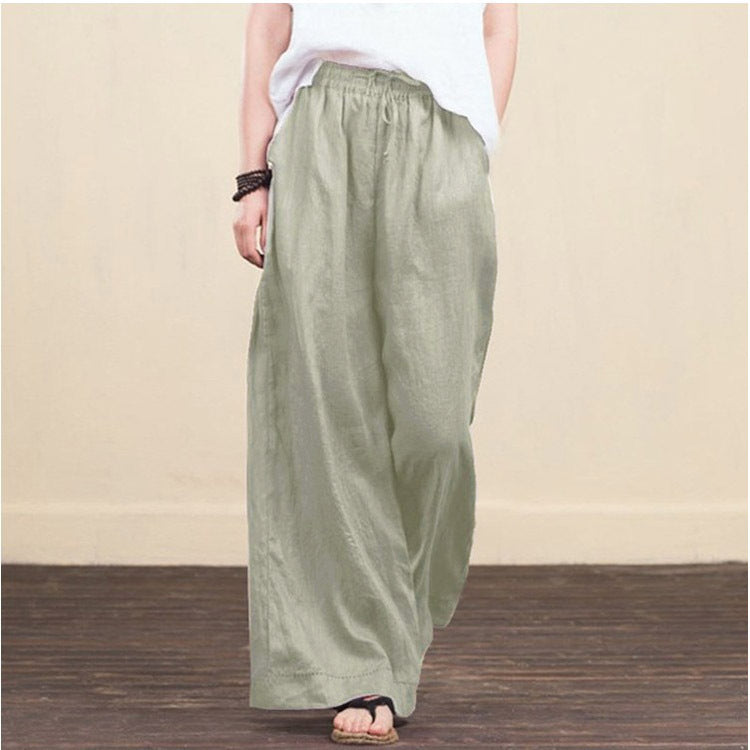 women's loose wide leg cotton linen trousers