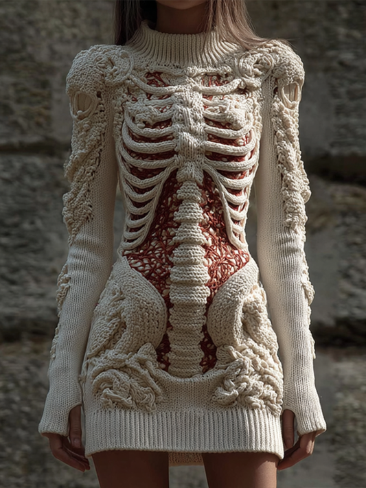 Halloween Women's Anatomy Skeleton Design Knit Sweater Dress