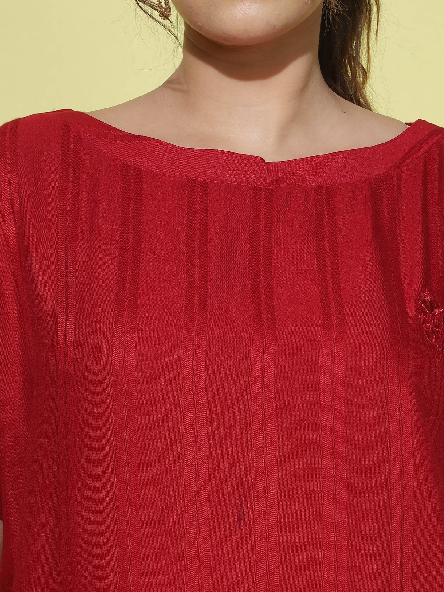 Rayon Round Neck Co-ord Sets Dark Red