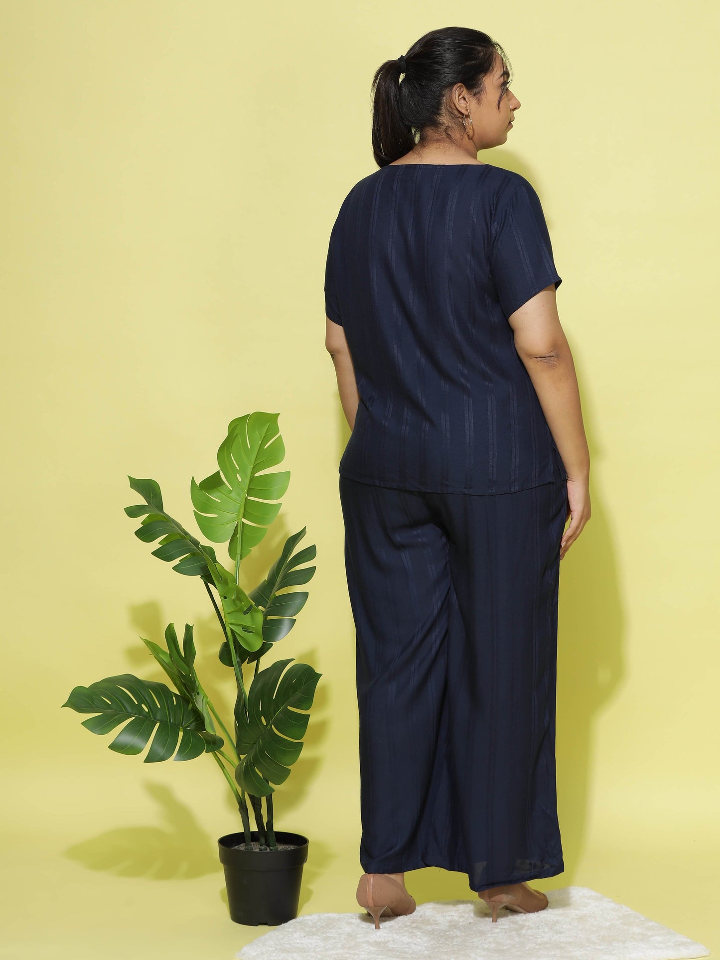 Rayon Round Neck Co-ord Sets Navy Blue