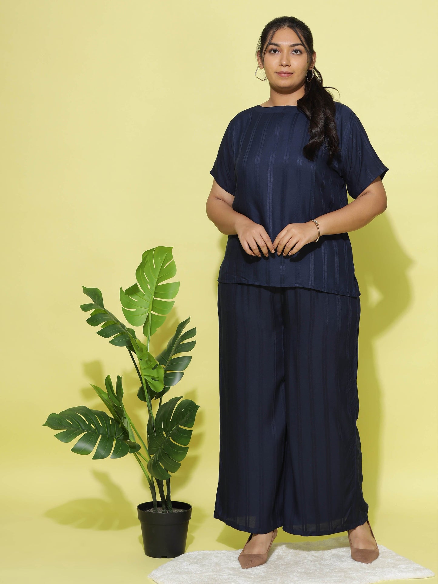 Rayon Round Neck Co-ord Sets Navy Blue