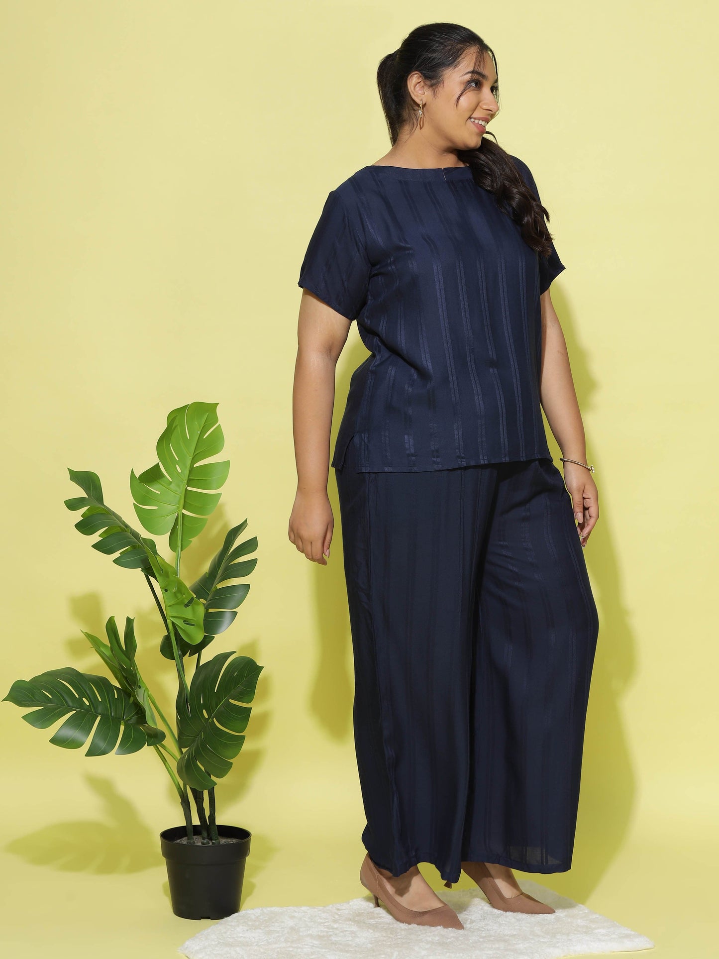 Rayon Round Neck Co-ord Sets Navy Blue