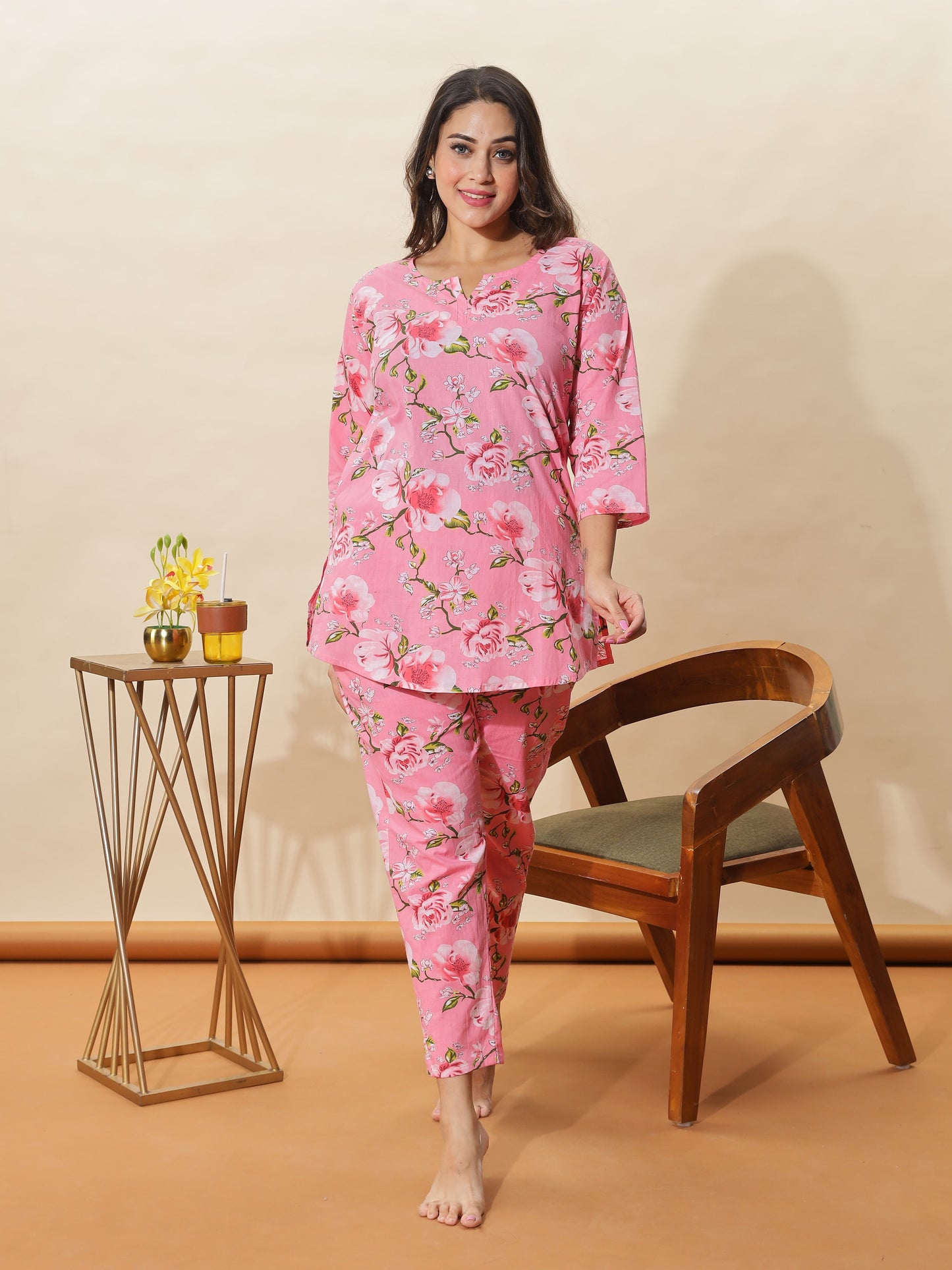 Lace Pink Cotton Pyjama Set