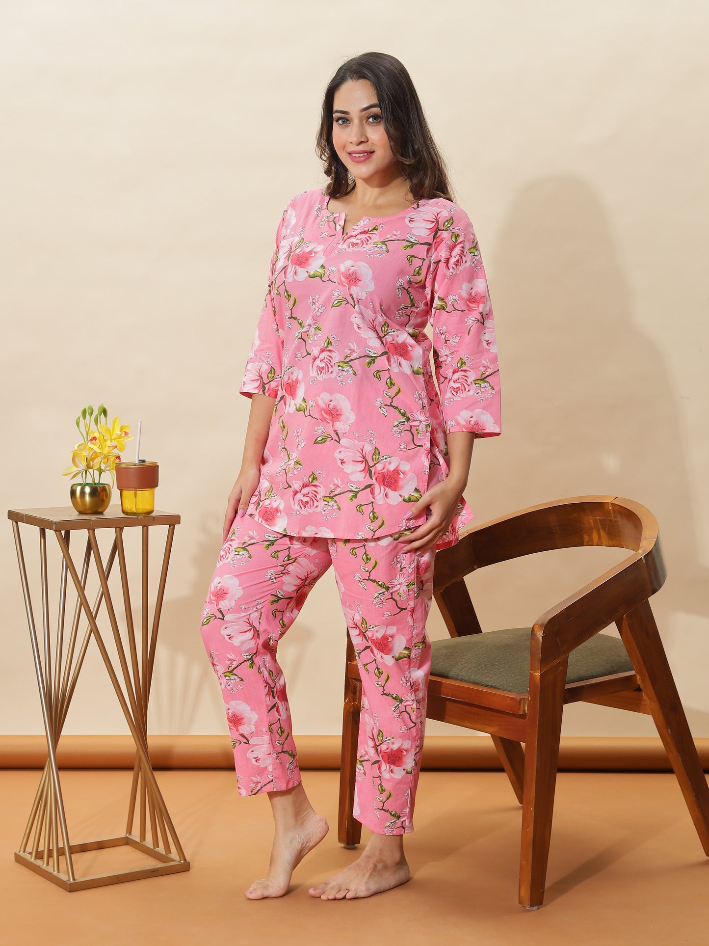 Lace Pink Cotton Pyjama Set