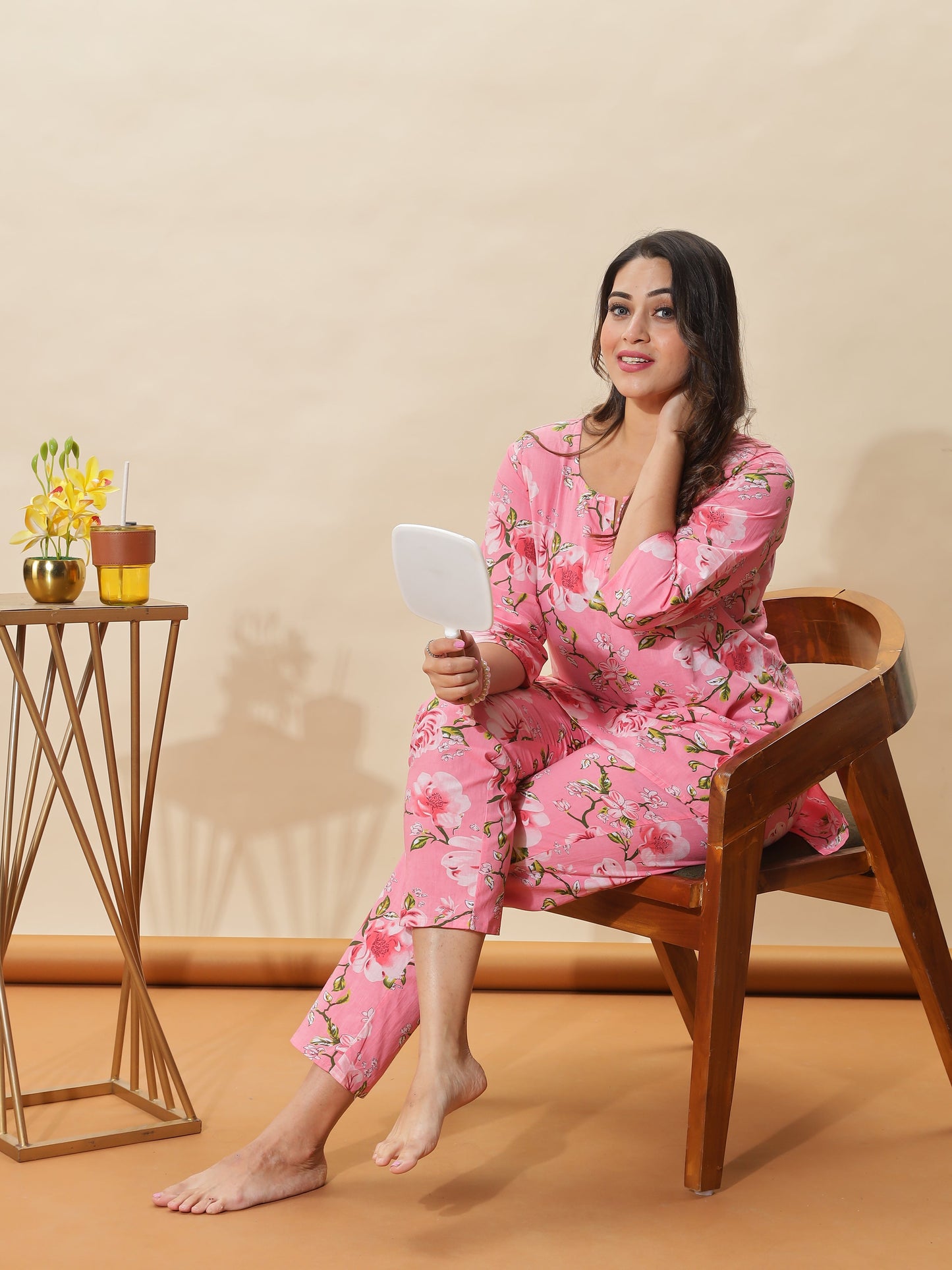 Lace Pink Cotton Pyjama Set