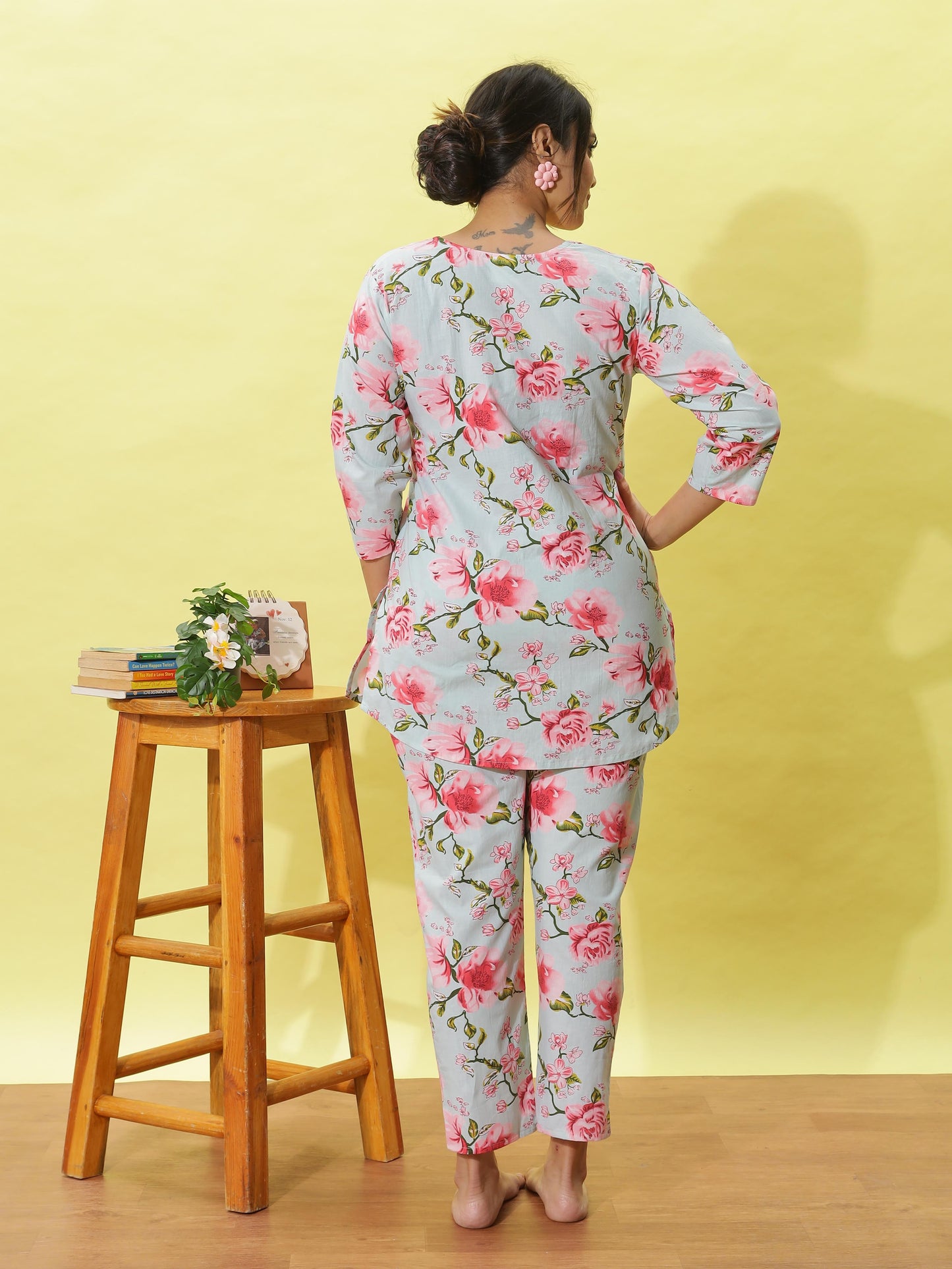 Light Mint Printed Cotton Pyjama Set
