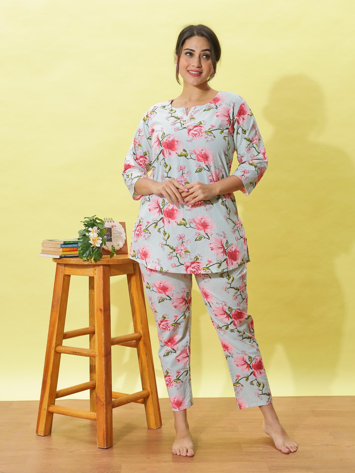 Light Mint Printed Cotton Pyjama Set