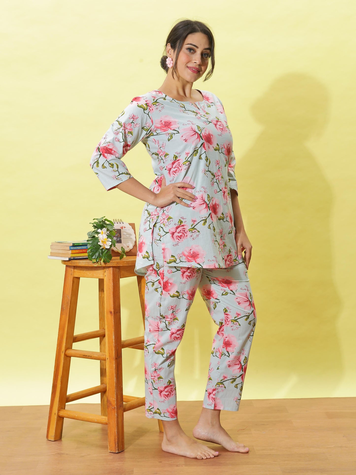 Light Mint Printed Cotton Pyjama Set