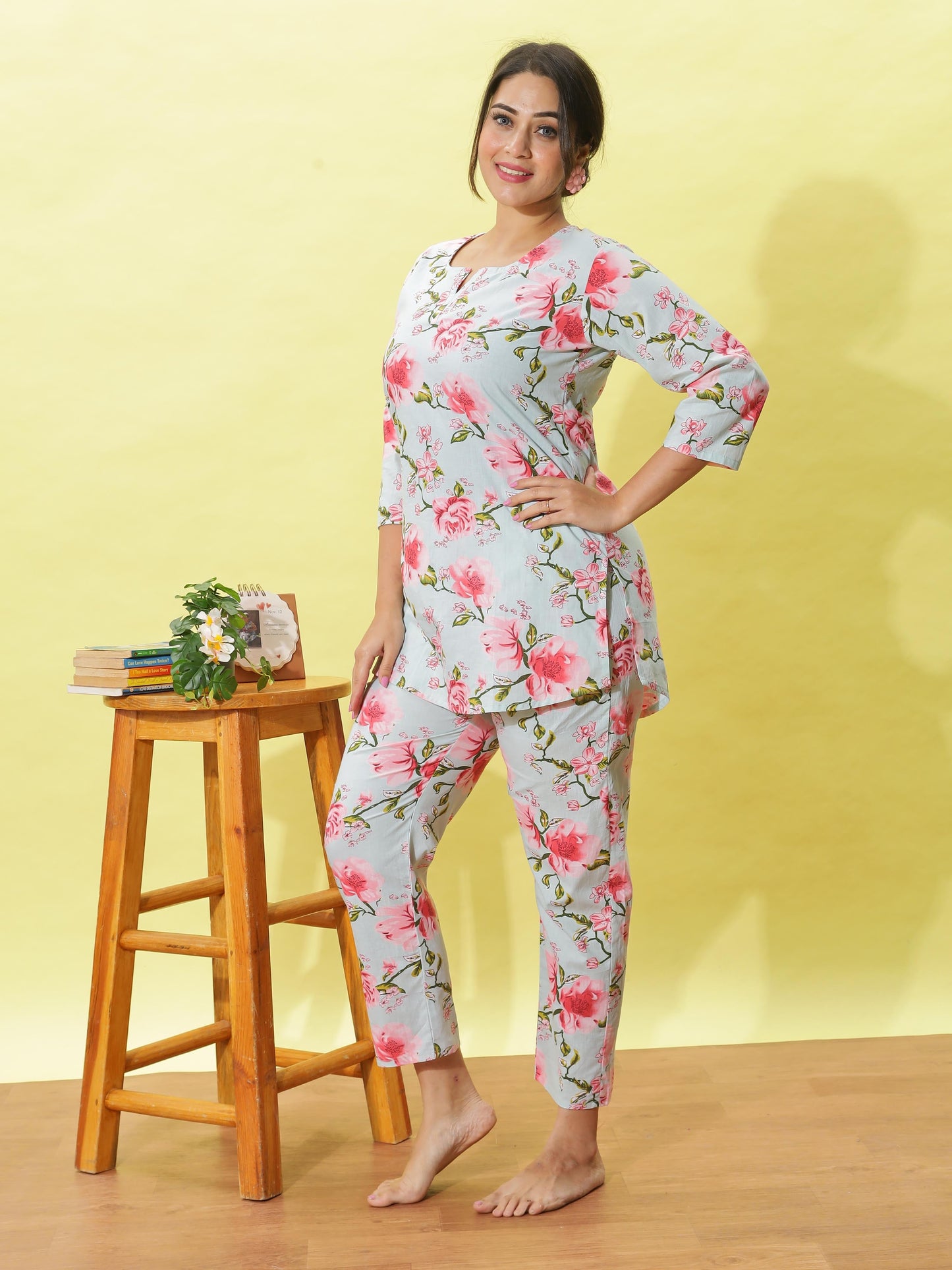 Light Mint Printed Cotton Pyjama Set