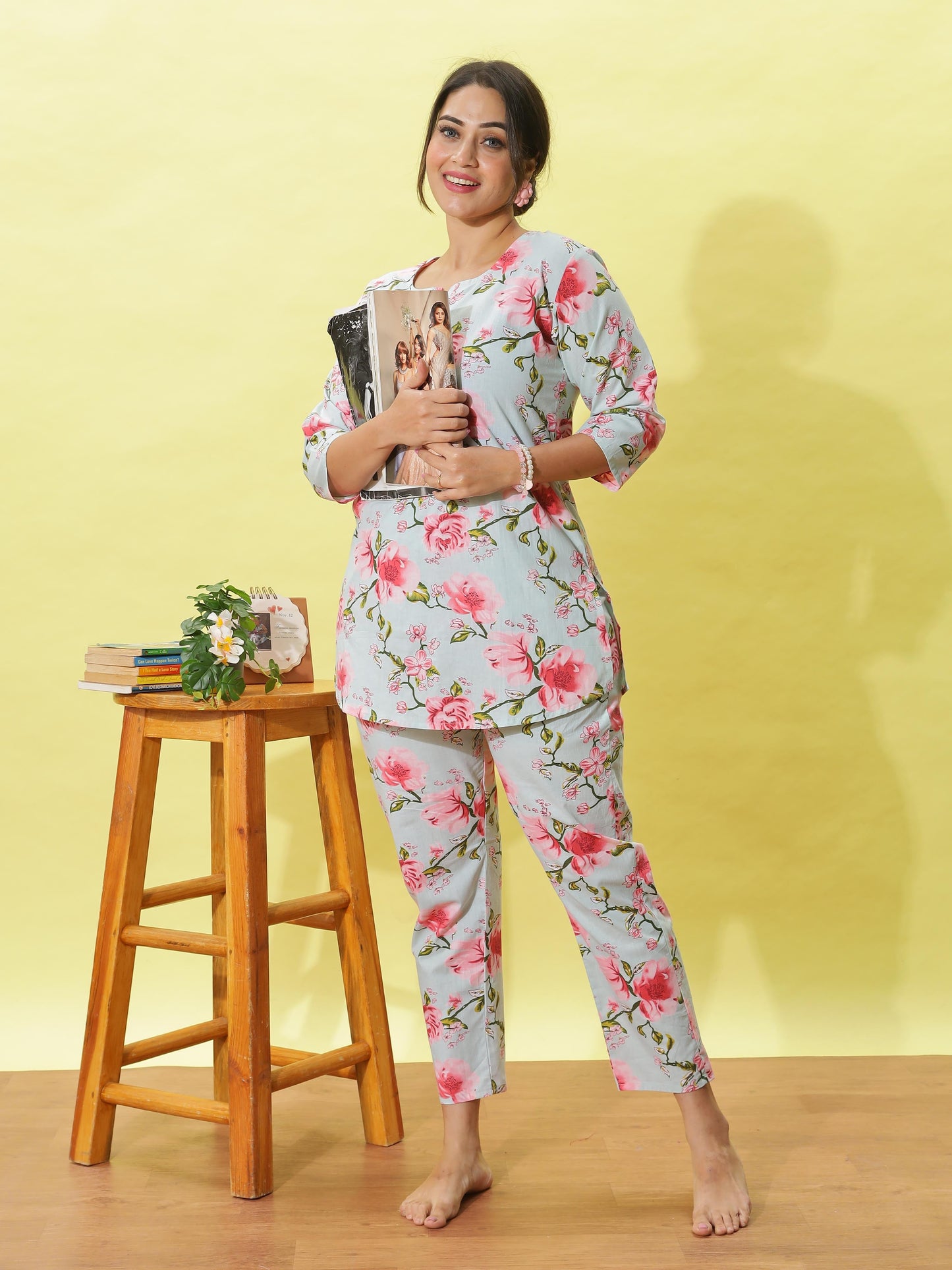 Light Mint Printed Cotton Pyjama Set