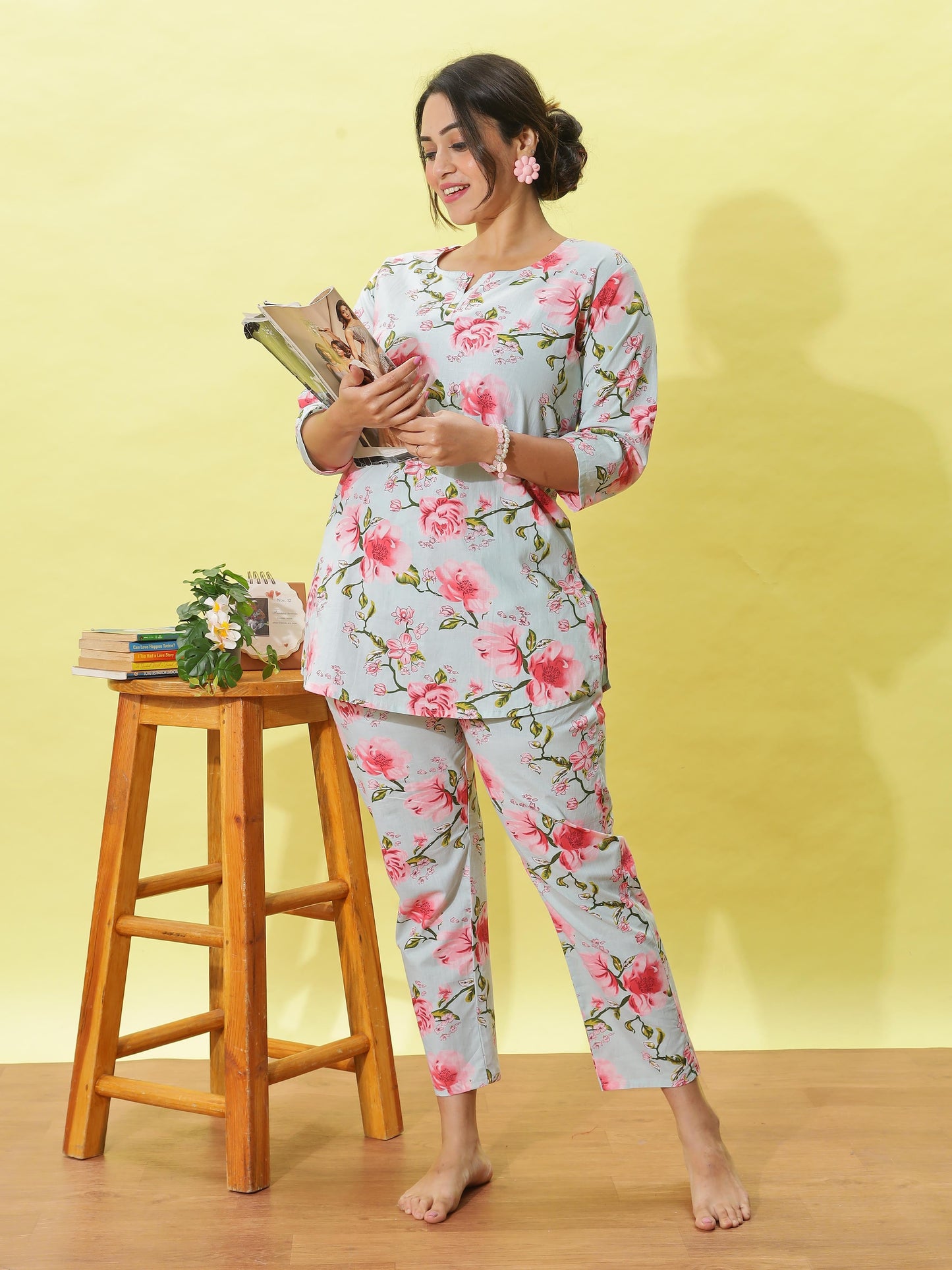 Light Mint Printed Cotton Pyjama Set