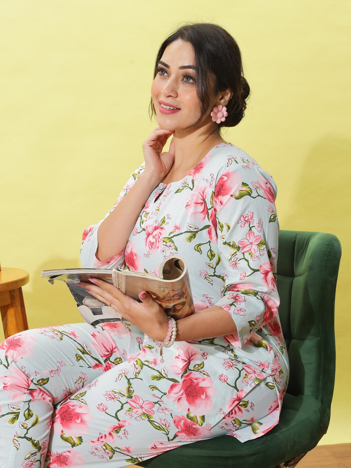 Light Mint Printed Cotton Pyjama Set