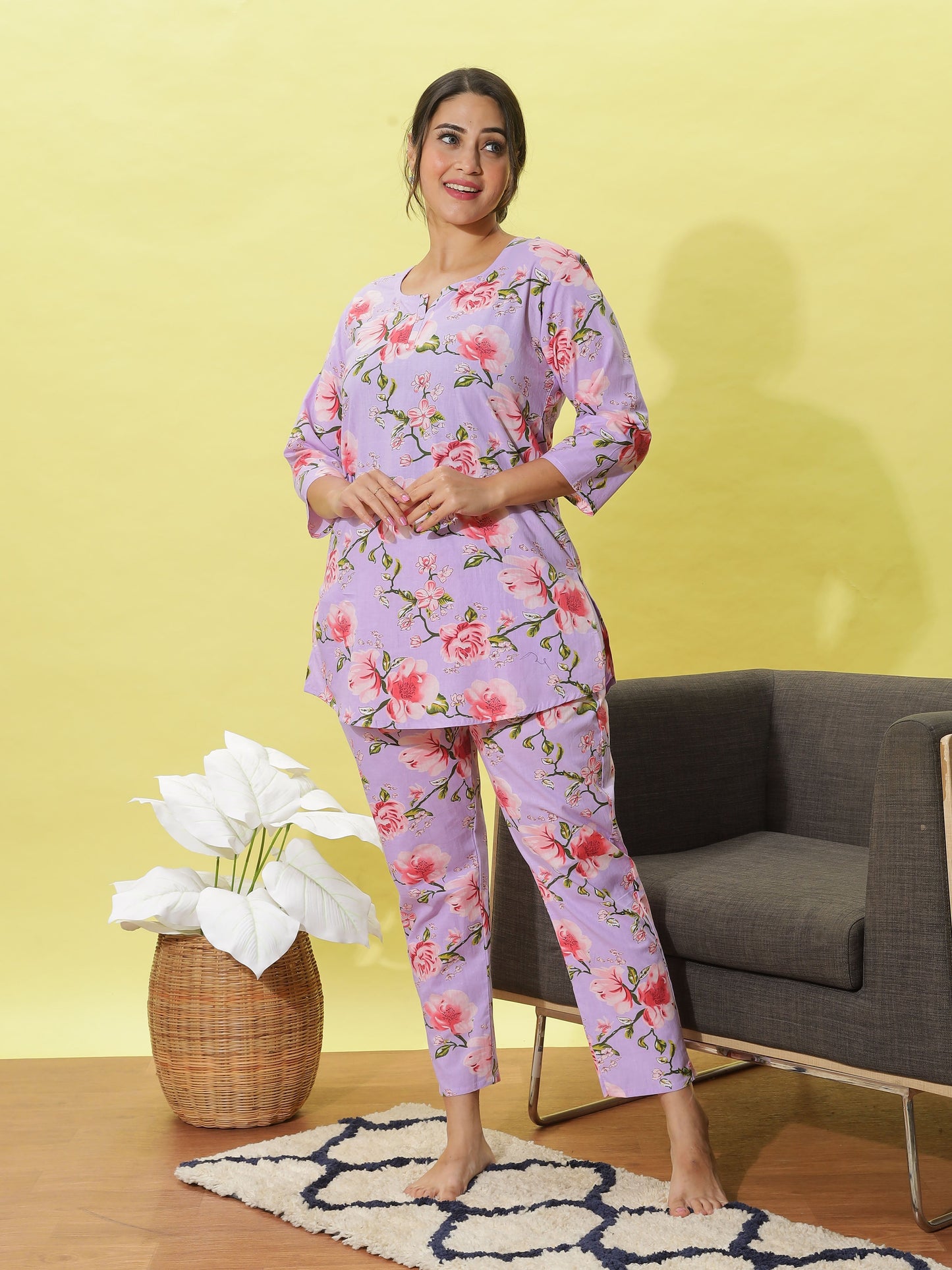 Lavender Floral Cotton Pyjama Set