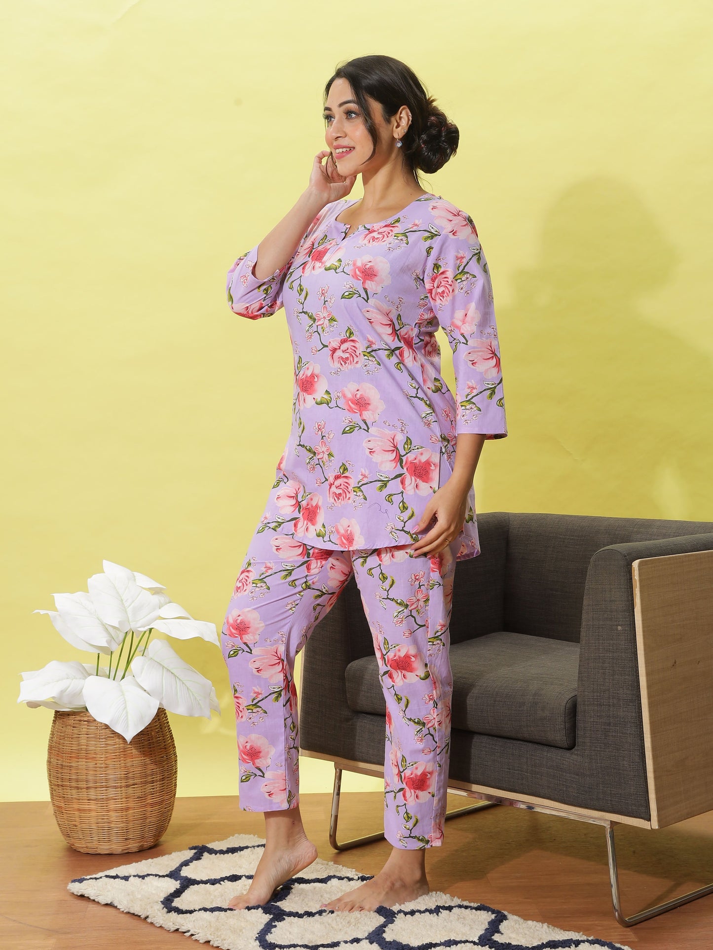 Lavender Floral Cotton Pyjama Set