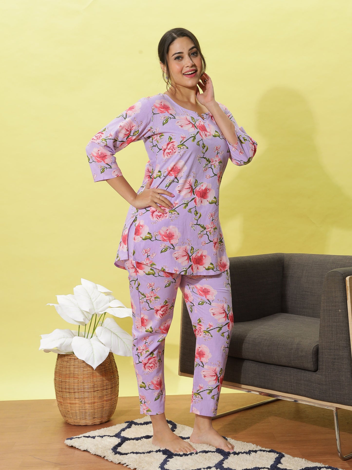 Lavender Floral Cotton Pyjama Set