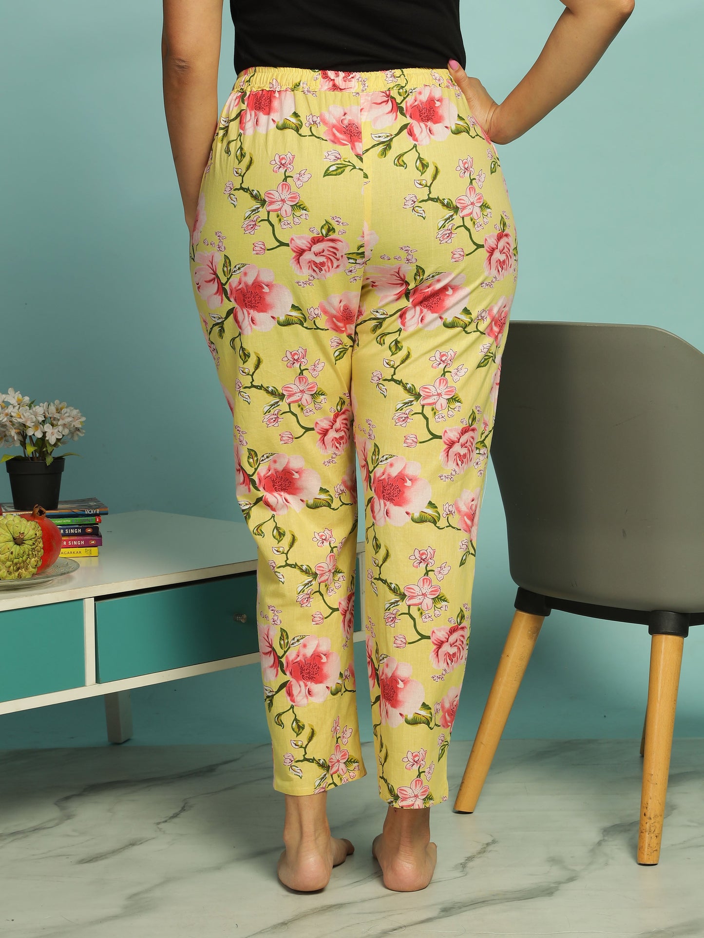 Yellow Floral Cotton Top & Pyjama Set