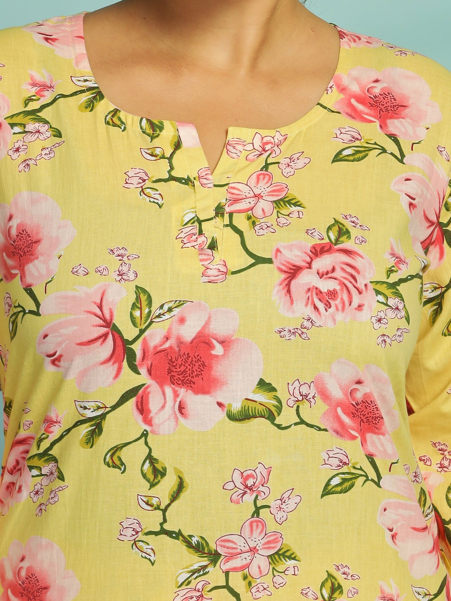 Yellow Floral Cotton Top & Pyjama Set