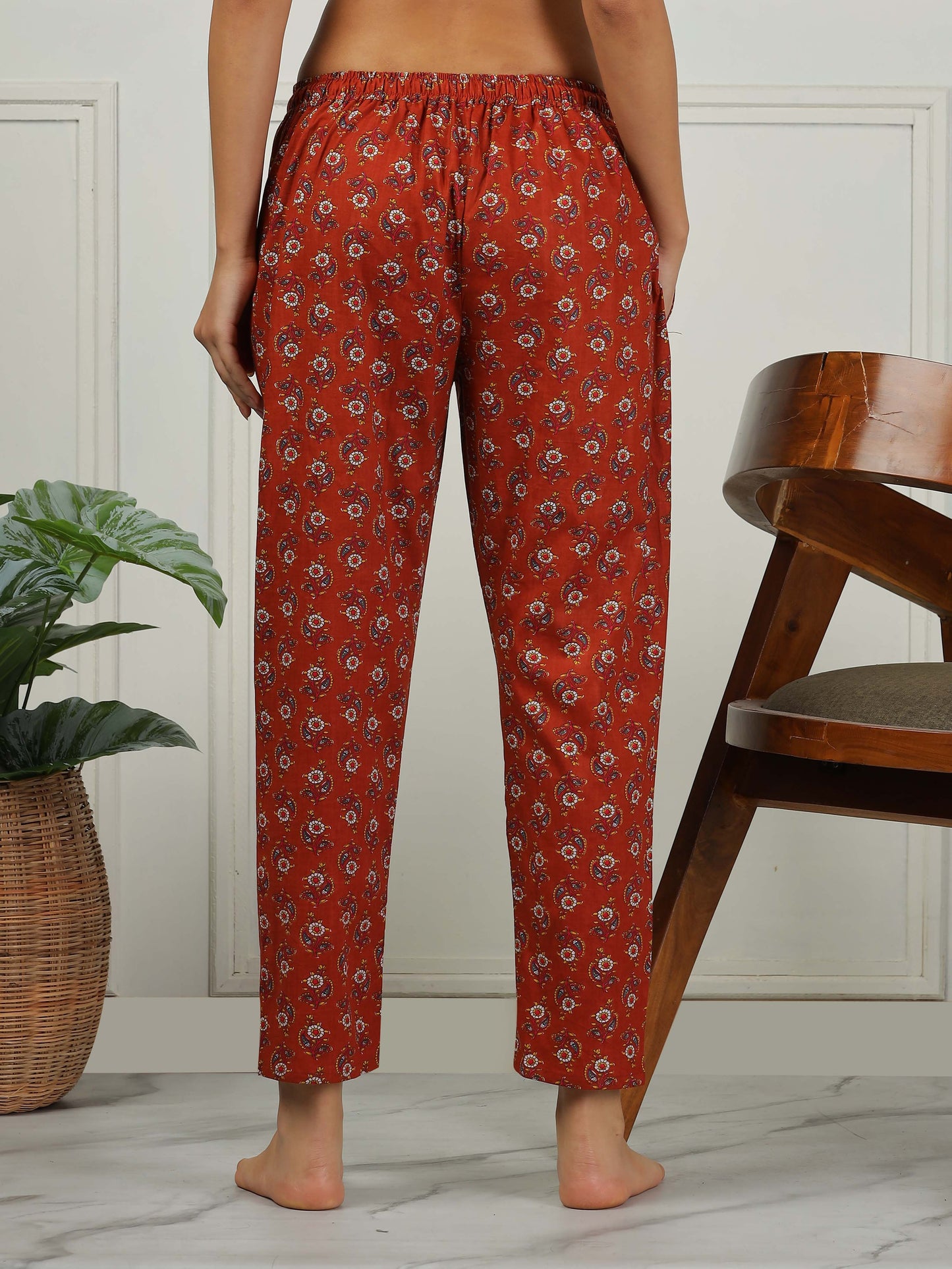 Elegant Brown Cotton Pyjama Set for Women Relaxed Fit Nightwear