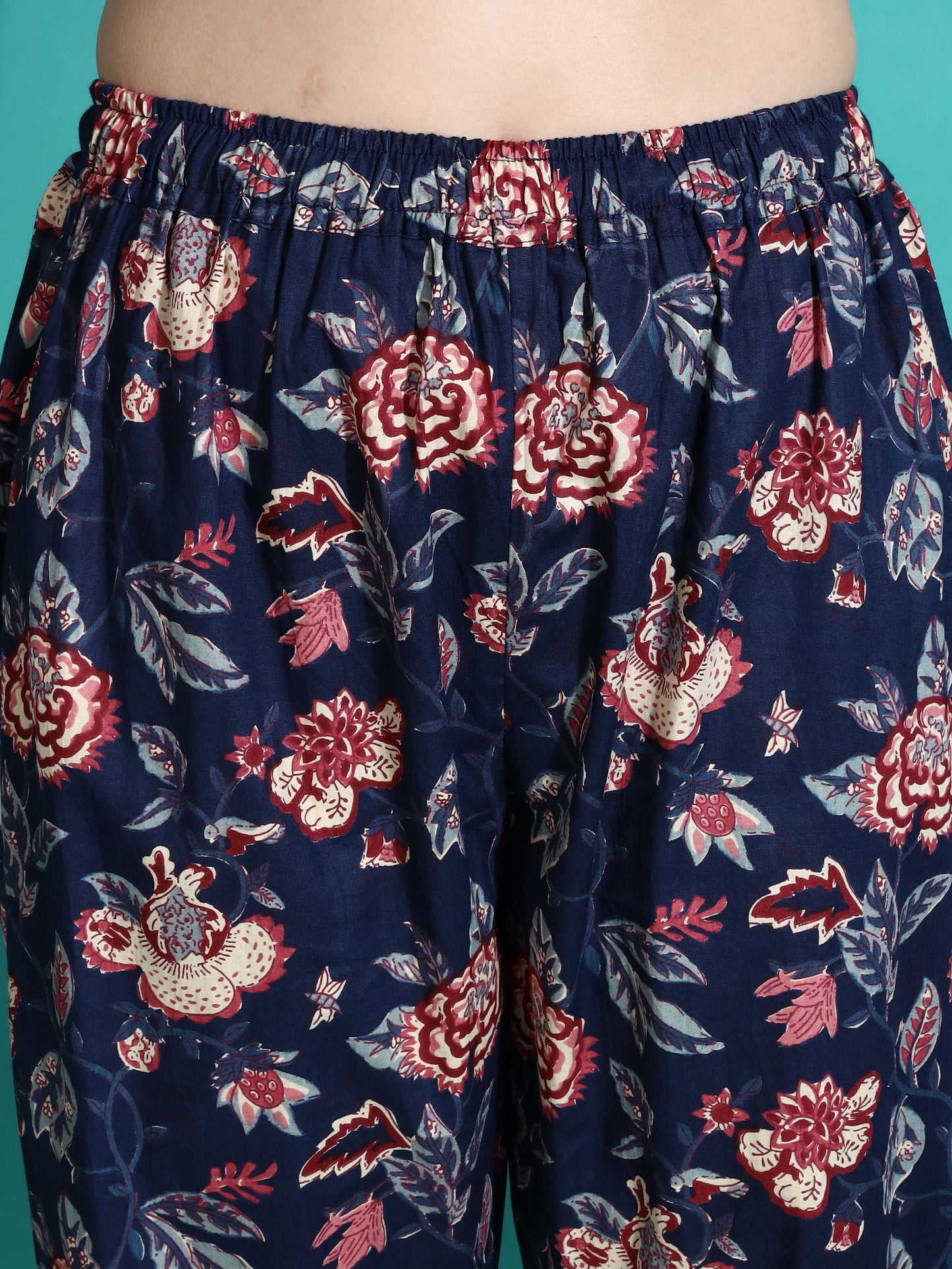 Navy Blue Printed Cotton Pyjama Set for Women Explore Comfort