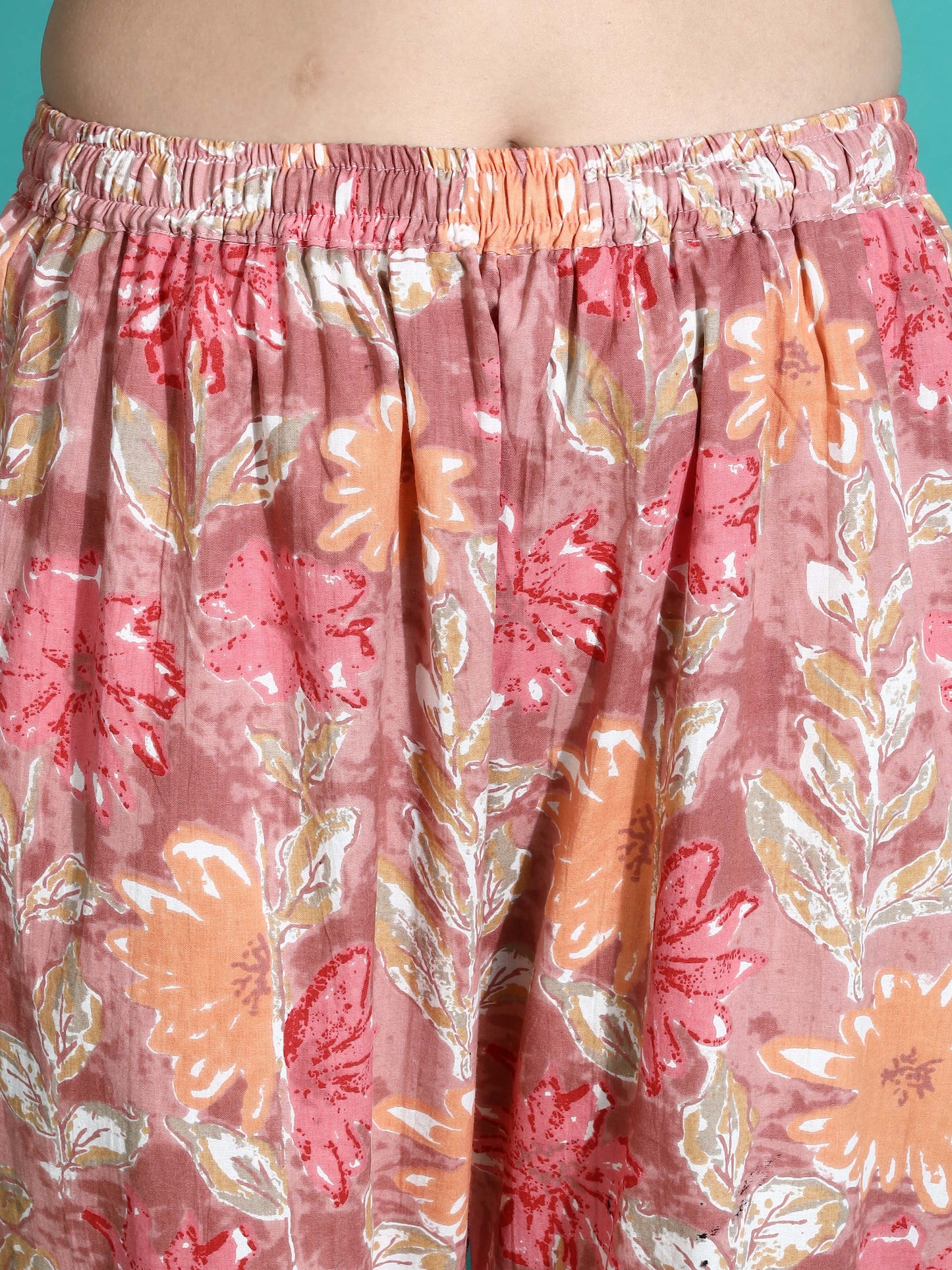 Pink Orange Floral Cotton Pajama Set for Women With Relax in Style