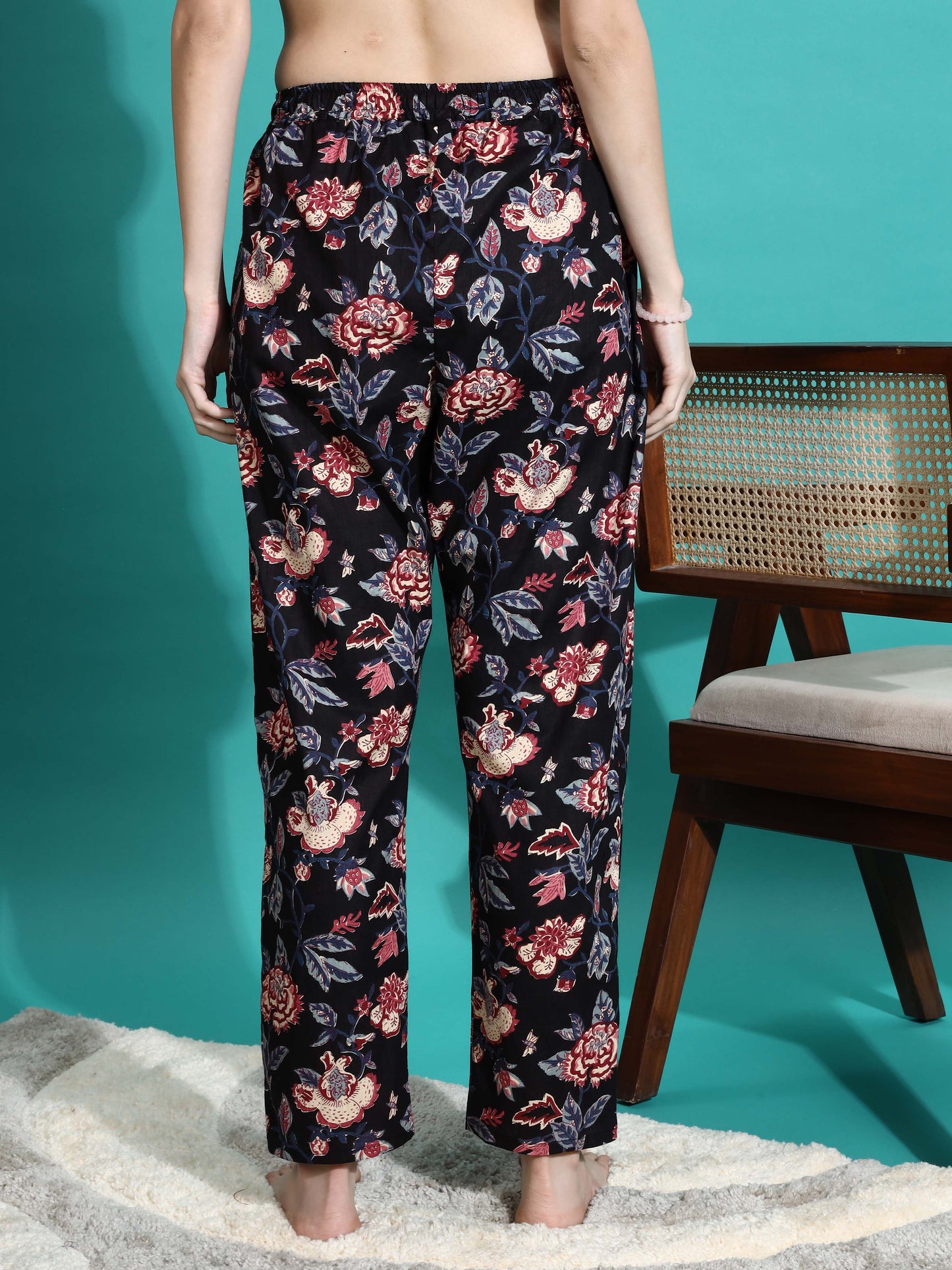 Midnight Black Floral Cotton Pyjama Set for Women Buy Today