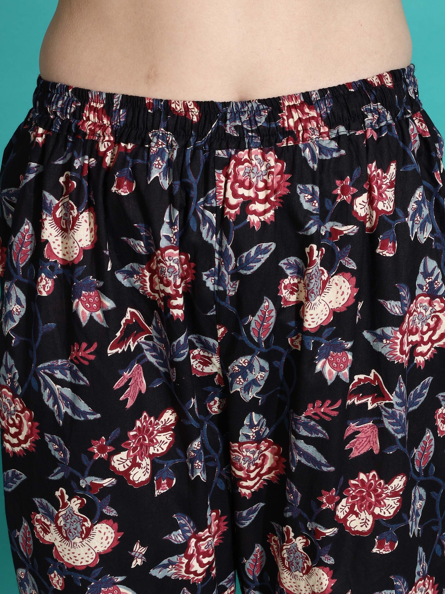 Midnight Black Floral Cotton Pyjama Set for Women Buy Today