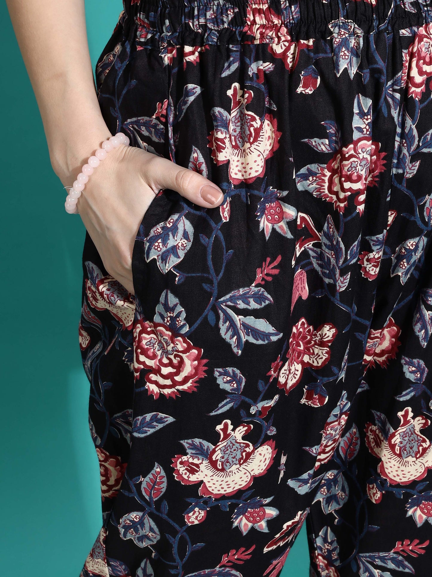 Midnight Black Floral Cotton Pyjama Set for Women Buy Today