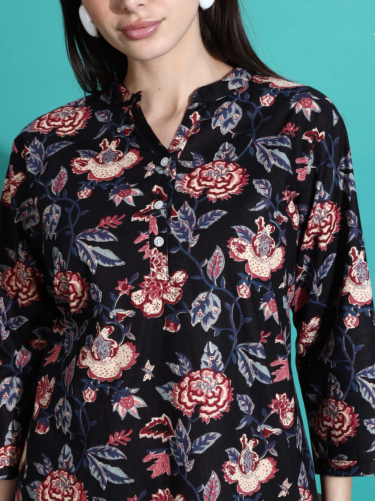 Midnight Black Floral Cotton Pyjama Set for Women Buy Today