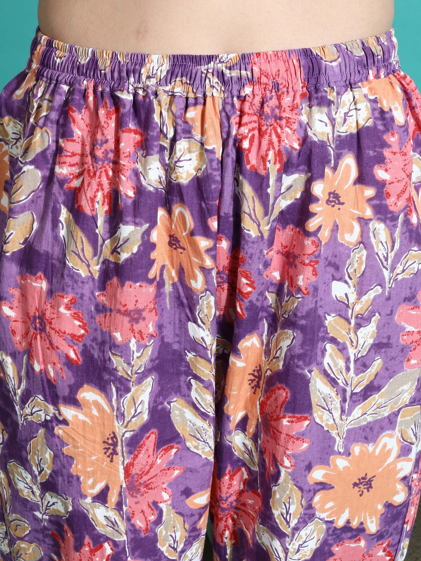 Purple Orange Floral Cotton Pajama Set Stylish Loungewear