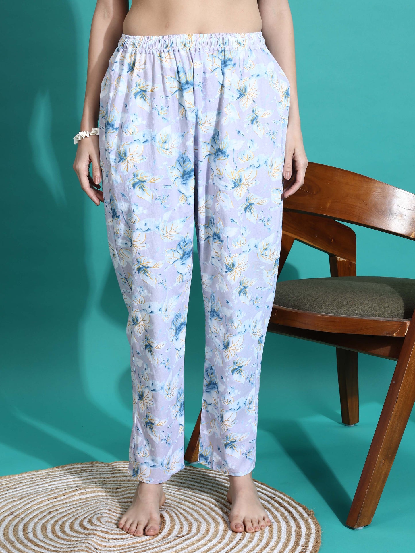 Lavender Cotton Pyjama Set for Women Relaxed Fit Nightwear