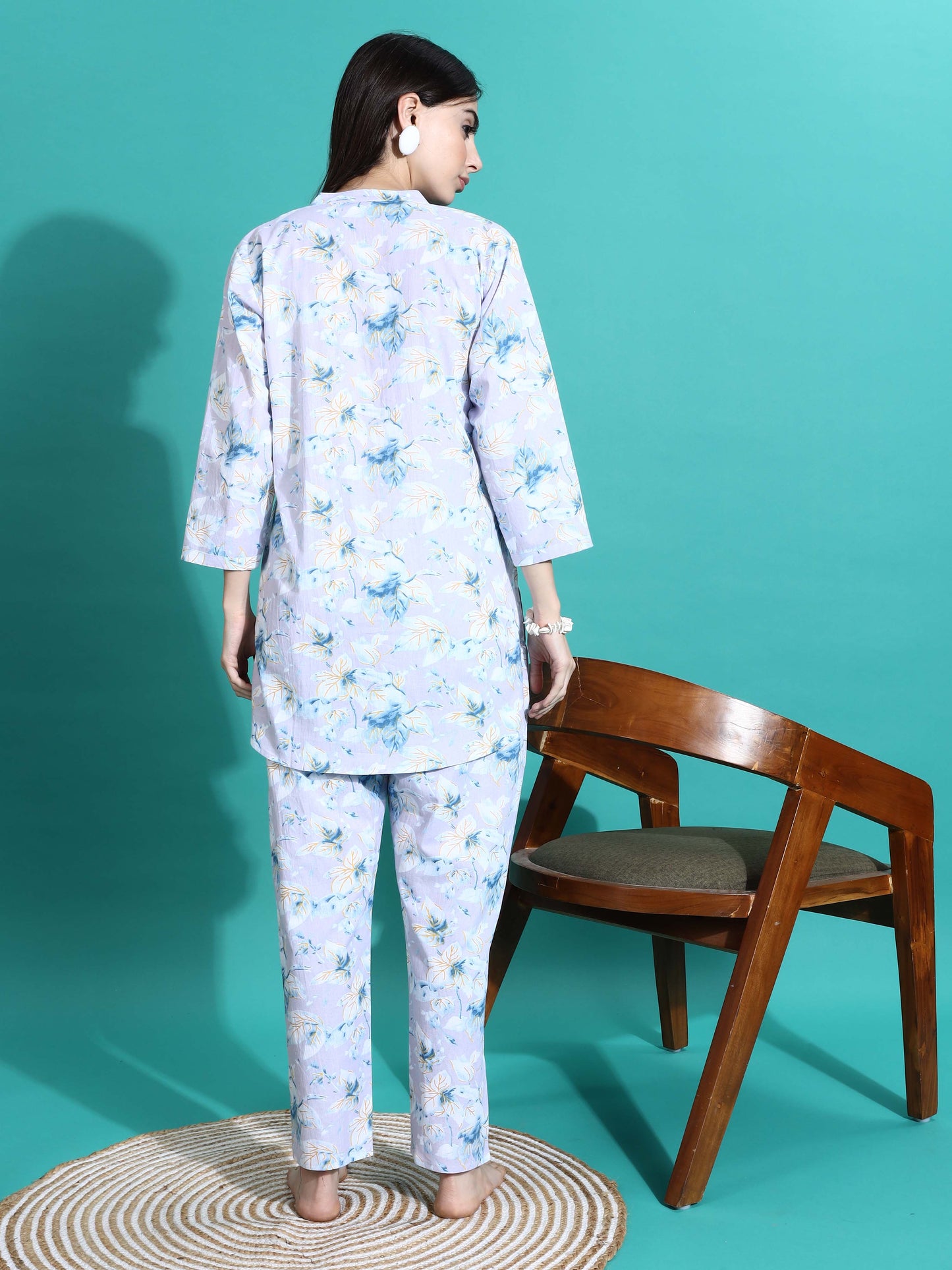 Lavender Cotton Pyjama Set for Women Relaxed Fit Nightwear